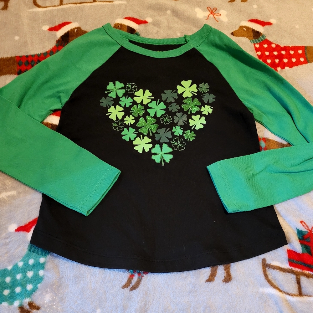 Green and Black Kids Shirt with Shamrock Design